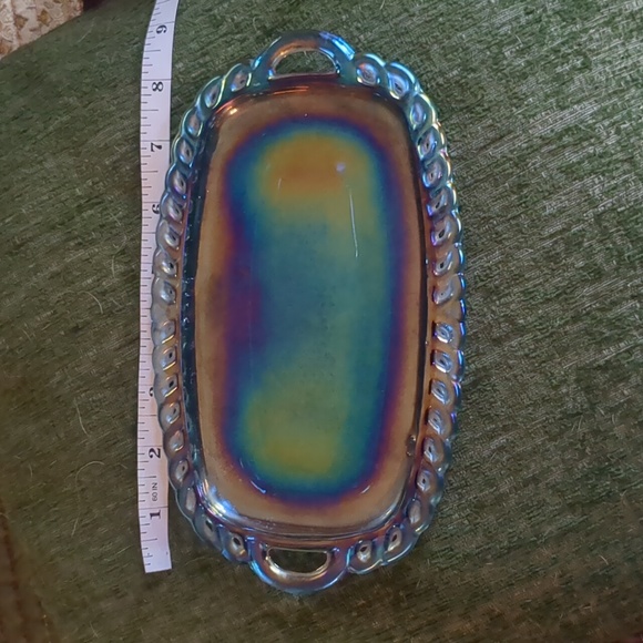 Vintage iridescent blue carnival glass trinket tray/butter dish - Picture 5 of 6